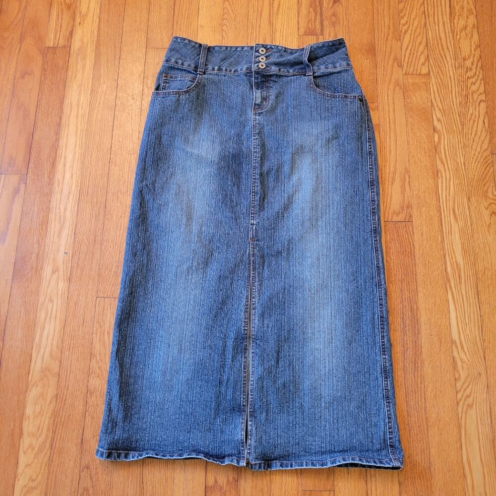 Carolina Blues 8 Blue Jean Denim Maxi Skirt Modest Home School Yellowstone Front